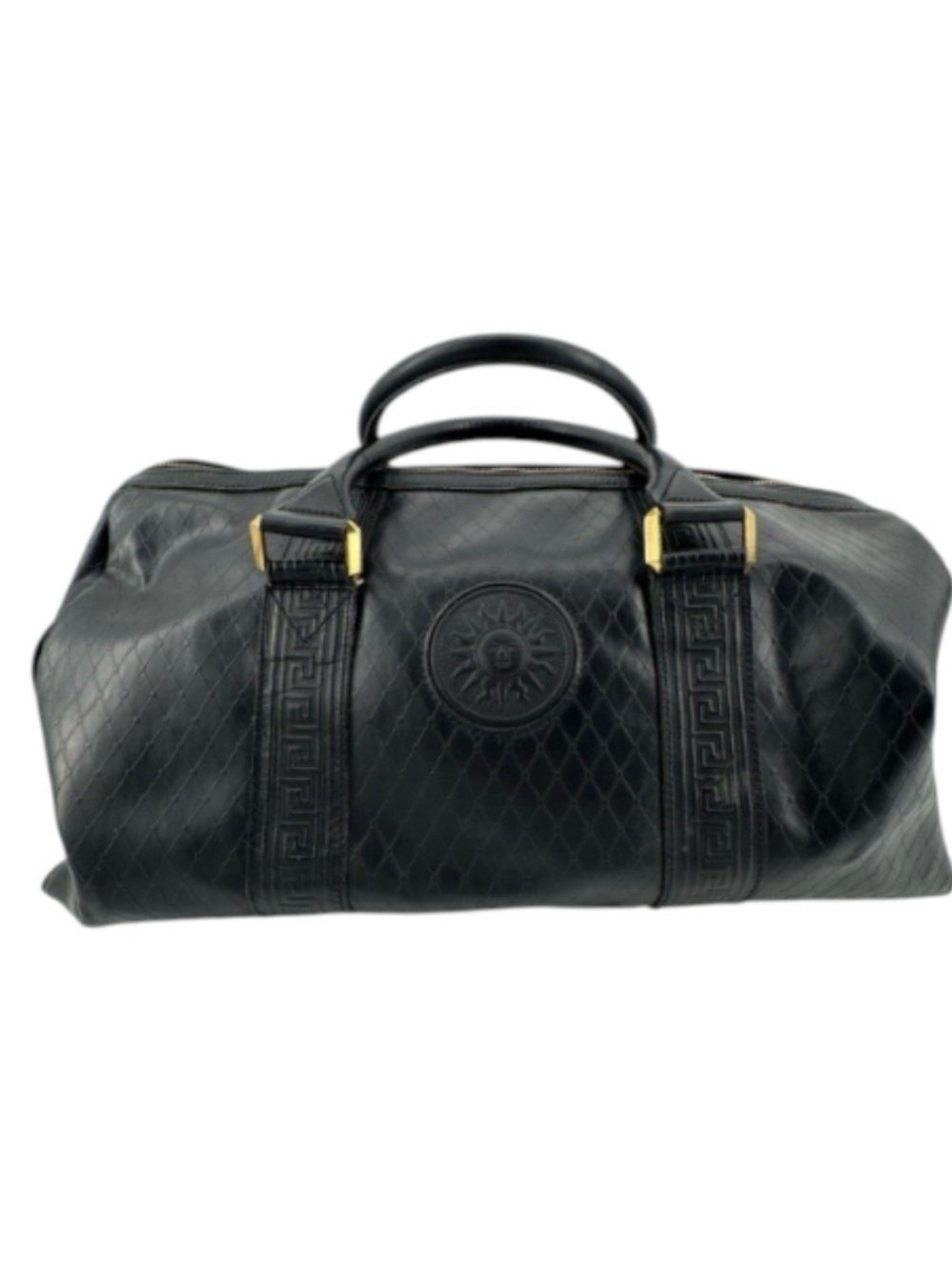Versace Sunburst Black 2-Way Leather Boston Bag | 50cm